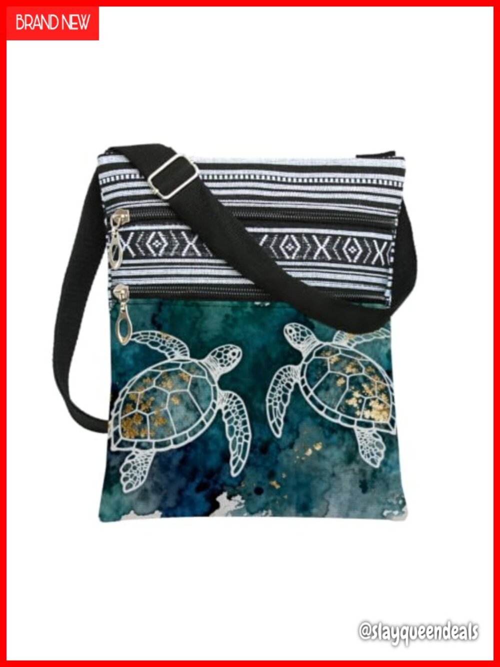 Marine Life Sea Turtle Printed Crossbody Bag Boho Messenger Adjustable Strap